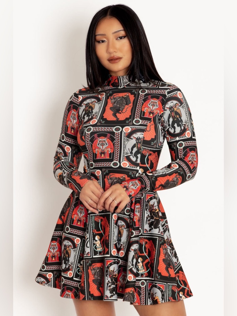 BlackMilk Krampus Posters Long Sleeve Skater Dress